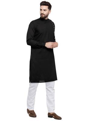 Black Plain Linen Kurta Pajama 3