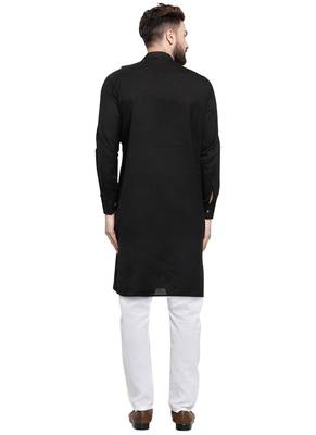 Black Plain Linen Kurta Pajama 4