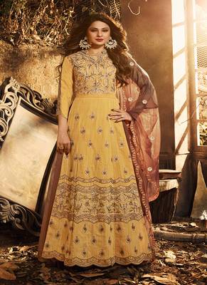 Light-Mustard Embroidered Silk Salwar 1