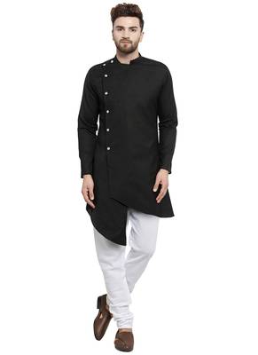 Black Plain Linen Kurta Pajama 1