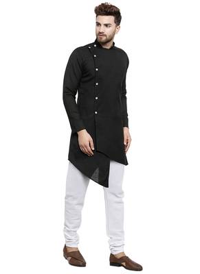 Black Plain Linen Kurta Pajama 3