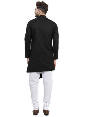 Black Plain Linen Kurta Pajama 4