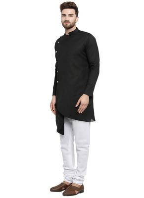 Black Plain Linen Kurta Pajama 5