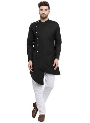 Black Plain Linen Kurta Pajama 1