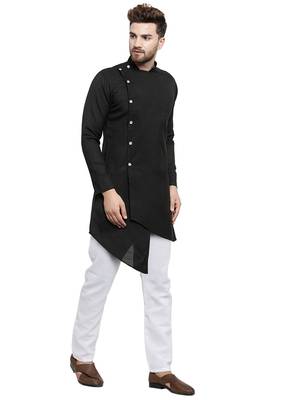 Black Plain Linen Kurta Pajama 3