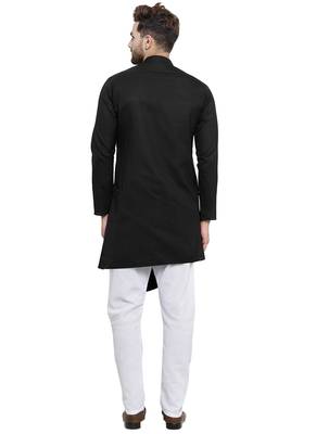Black Plain Linen Kurta Pajama 4