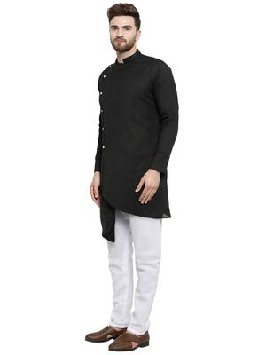 Black Plain Linen Kurta Pajama 5