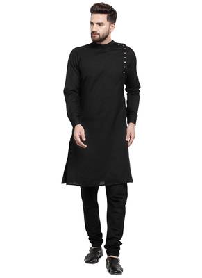 Black Plain Linen Kurta Pajama 1