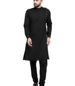 Black Plain Linen Kurta Pajama