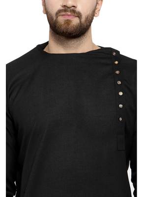 Black Plain Linen Kurta Pajama 2