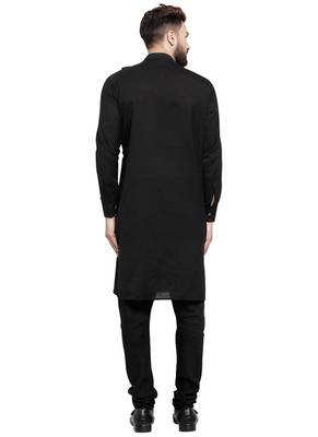 Black Plain Linen Kurta Pajama 4