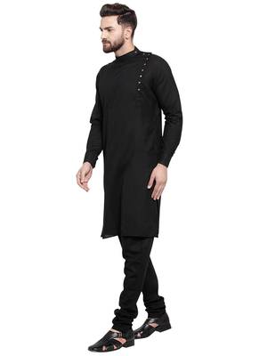 Black Plain Linen Kurta Pajama 5
