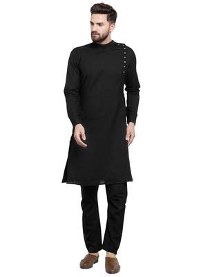 Black Plain Linen Kurta Pajama 1