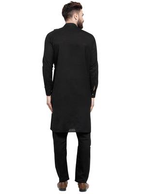 Black Plain Linen Kurta Pajama 4