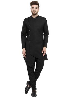 Black Plain Linen Kurta Pajama 1