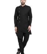 Black Plain Linen Kurta Pajama