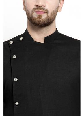 Black Plain Linen Kurta Pajama 2