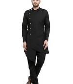 Black Plain Linen Kurta Pajama
