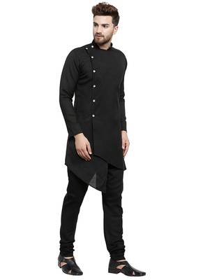 Black Plain Linen Kurta Pajama 3