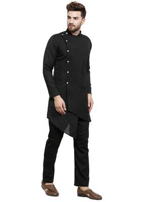 Black Plain Linen Kurta Pajama 3