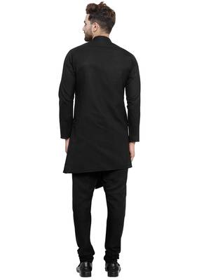 Black Plain Linen Kurta Pajama 4