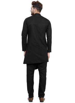 Black Plain Linen Kurta Pajama 4