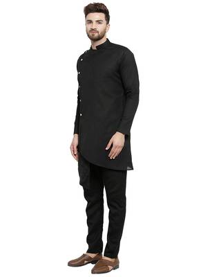 Black Plain Linen Kurta Pajama 5