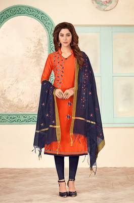 Orange embroidered cotton salwar 1