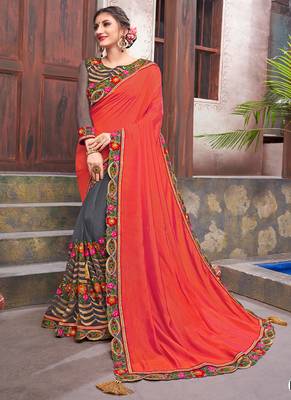   multicolor embroidered silk blend saree with blouse 1