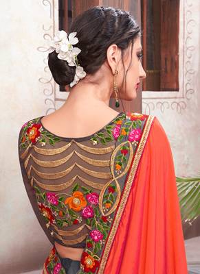   multicolor embroidered silk blend saree with blouse 2