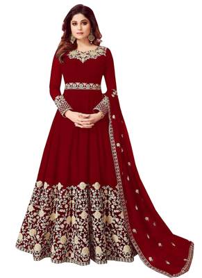 Red Embroidered Georgette Salwar 1