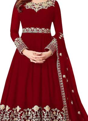 Red Embroidered Georgette Salwar 2