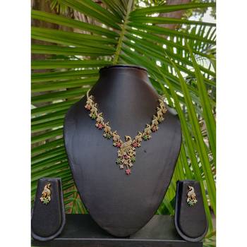 Peacock Shaped Multicolour  Necklace Set with Earrings 1