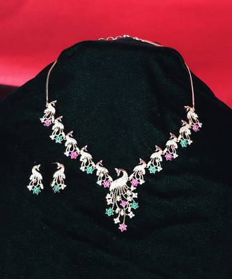 Peacock Shaped Multicolour  Necklace Set with Earrings 2