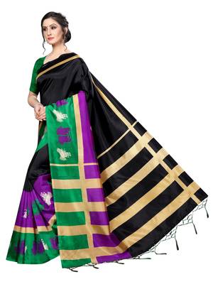 Black printed banarasi silk saree with blouse 3