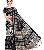 Black printed banarasi silk saree with blouse