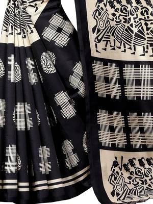 Black printed banarasi silk saree with blouse 2
