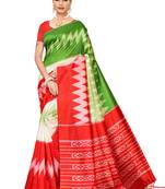 Red printed banarasi silk saree with blouse