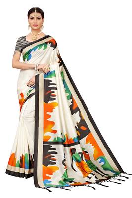 Black printed banarasi silk saree with blouse 1