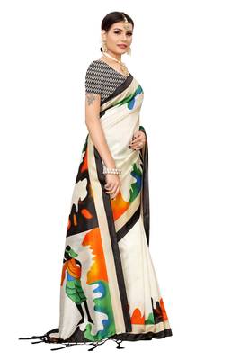 Black printed banarasi silk saree with blouse 3