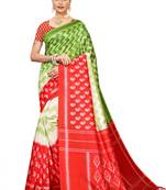 Red printed banarasi silk saree with blouse