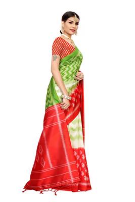 Red printed banarasi silk saree with blouse 3