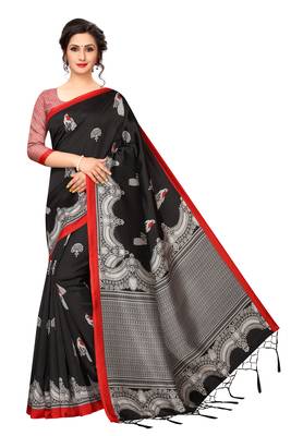 Black printed banarasi silk saree with blouse 1