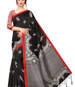 Black printed banarasi silk saree with blouse