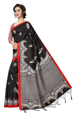 Black printed banarasi silk saree with blouse 2
