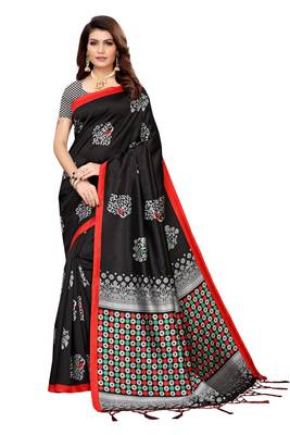 Black printed banarasi silk saree with blouse 1