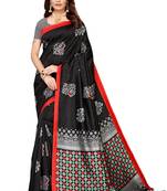 Black printed banarasi silk saree with blouse