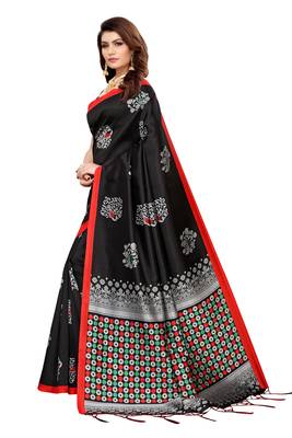 Black printed banarasi silk saree with blouse 2