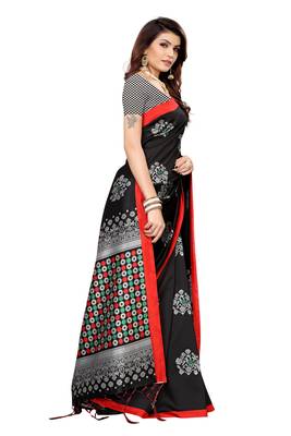 Black printed banarasi silk saree with blouse 3
