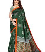 Green printed banarasi silk saree with blouse